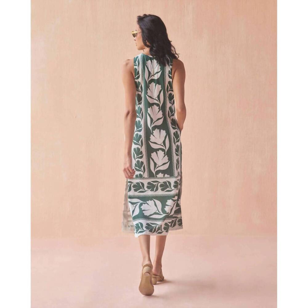 NEW OMIKA gwenn palm maggie midi dress in green - Picture 2 of 2
